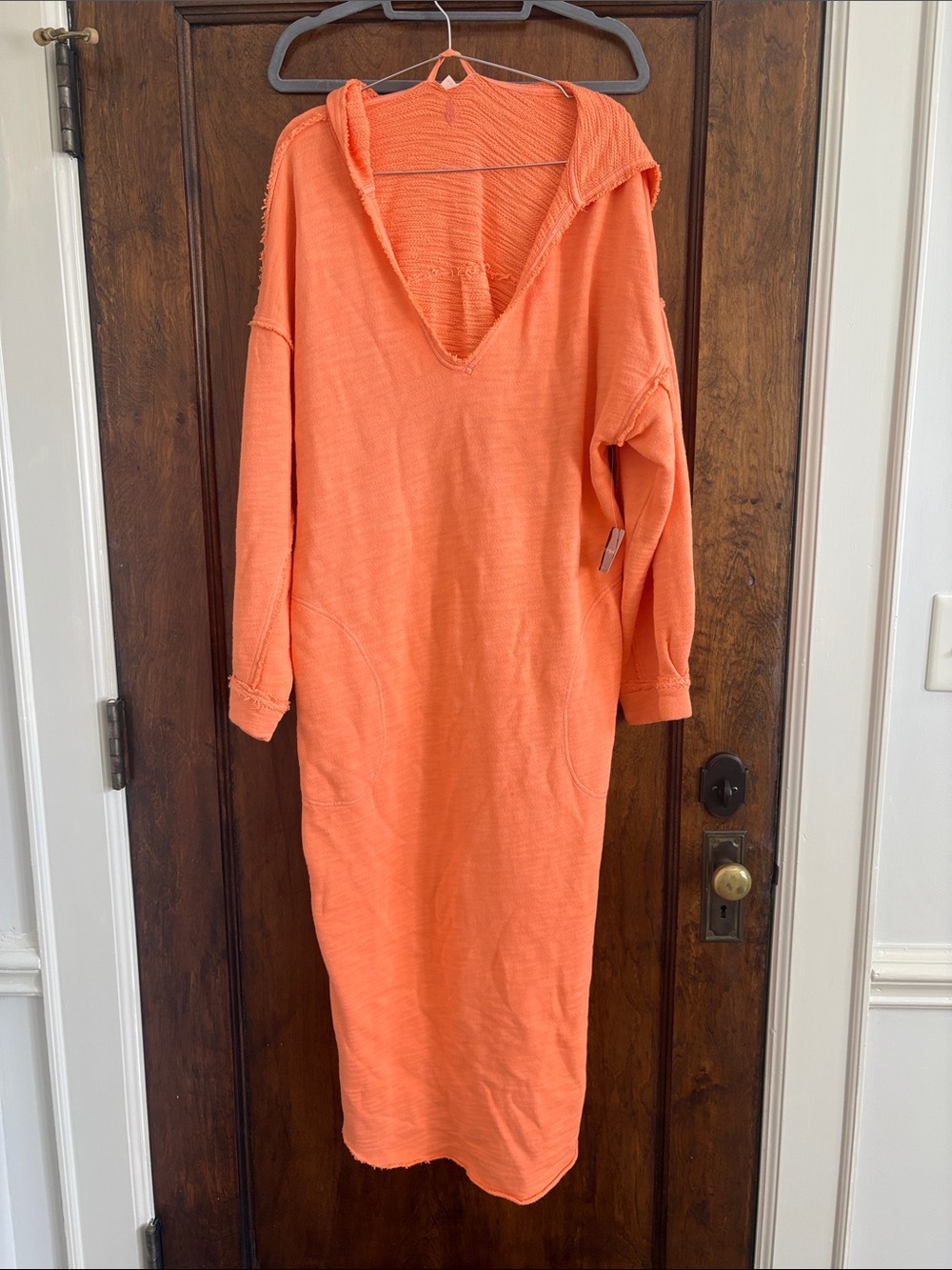 Free People Hooded Maxi Dress in Bright Coral Orange